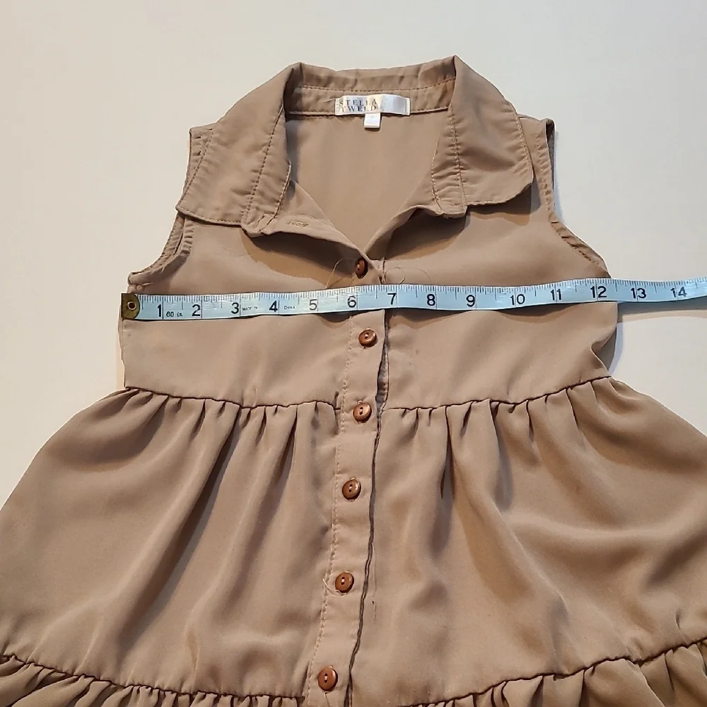 Stella Tweed Girls Tan Chic Cute Sleeveless Tiered Sundress Small EUC Button Up - Picture 6 of 10